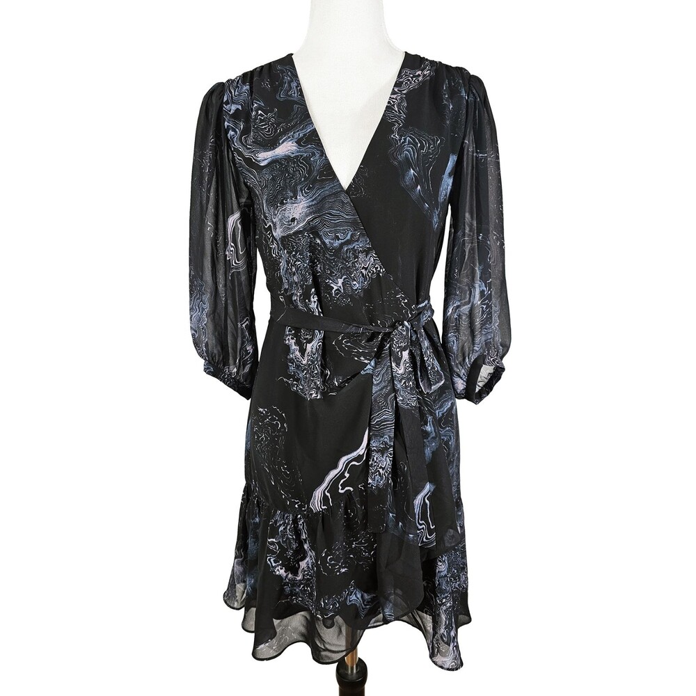 All Saints Small Jade Hatsukoi Sheer Lightweight Wrap Dress Oil Black